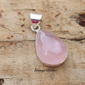 Handmade Pear Rose Quartz Pendant: 925 Sterling Silver Necklace