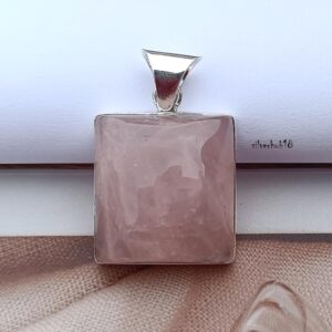 Handmade Square Rose Quartz Pendant: 925 Sterling Silver Necklace