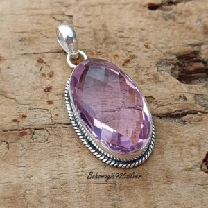 Handmade Rose Quartz Sterling Silver Pendant Necklace