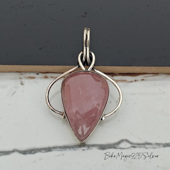 Handmade Rose Quartz Sterling Silver Pendant: Gemstone Jewelry Handmade Rose Quartz Sterling Silver Pendant: Gemstone Jewelry