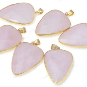 Rose Quartz Pendant,love Pendant,jewelry Making,wholesale Connectors,diy Pendants,teardrop Pendant,gold Pendant - Aa Quality