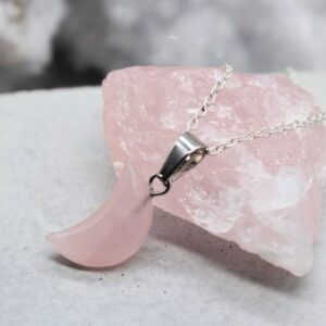 Rose Quartz Moon Pendant Necklace: Sterling Silver Crystal Healing