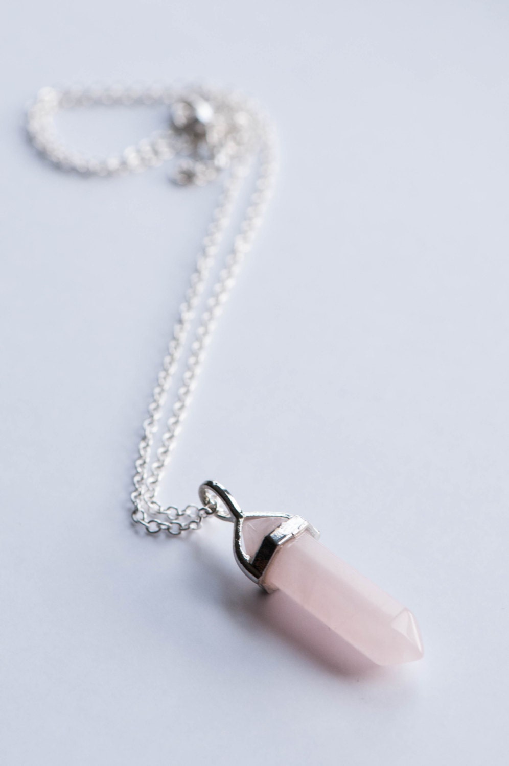 Rose Quartz Necklace, Bullet Pendant Necklace, Point Pendant Necklace, Natural Stone Necklace, Boho, Healing Crystal Necklace, Gifts Under 20
