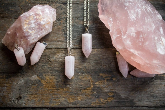 Rose Quartz Necklace Rose Quartz Pendant Jewellery Sterling Silver Crystal Healing Birthday Unique Gift July Cancer Leo Zodiac