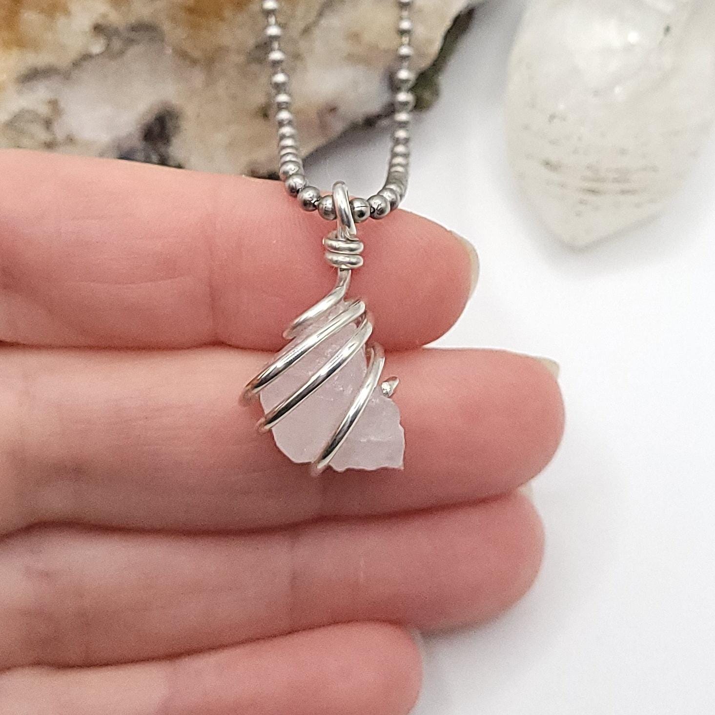 Rose Quartz Necklace | Raw Crystal Pendant In Silver | Heart Chakra Healing Jewelry | Self Love Gift | Pink Crystal Necklace For Her Rose Quartz Necklace | Raw Crystal Pendant In Silver | Heart Chakra Healing Jewelry | Self Love Gift | Pink Crystal Necklace For Her