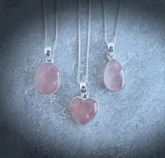 Rose Quartz Necklace Sterling Silver • Genuine Rose Quartz, Pendant • Rose Quartz Triangle • Reiki Jewelry • Gift For Crystal Lover