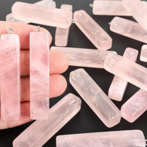 Pink Rose Quartz Rectangle Pendant Grade Aaa Natural One Of A Kind Gemstone