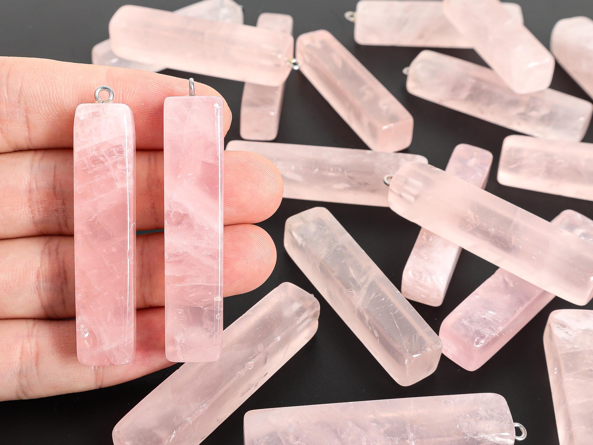 Pink Rose Quartz Rectangle Pendant Grade Aaa Natural One Of A Kind Gemstone