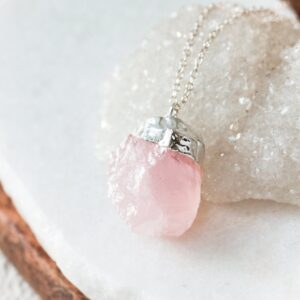Raw Rose Quartz Pendant Necklace: Sterling Silver, Heart Chakra Healing Crystal