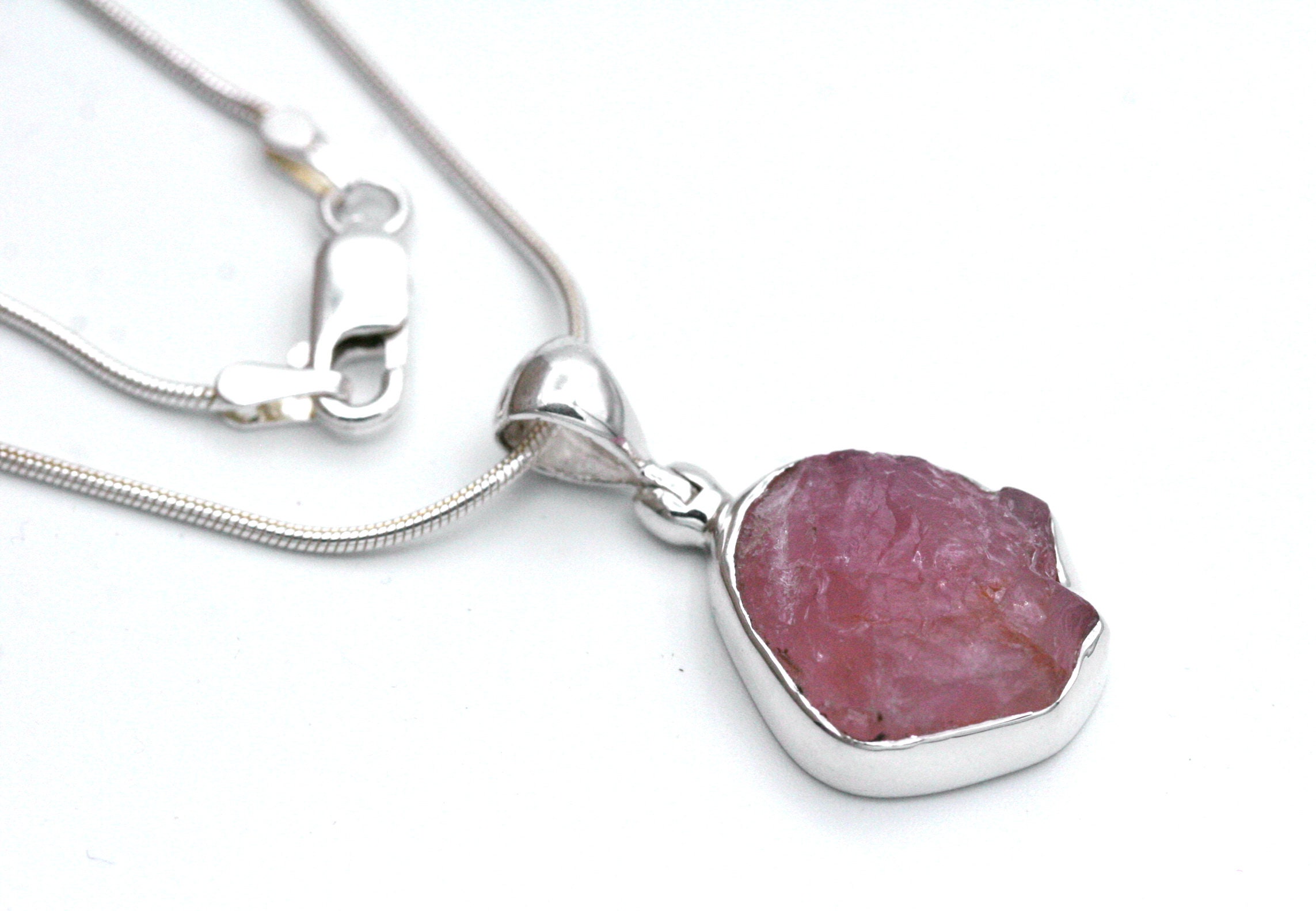 Raw Rose Quartz Pendant: Sterling Silver Healing Crystal Necklace
