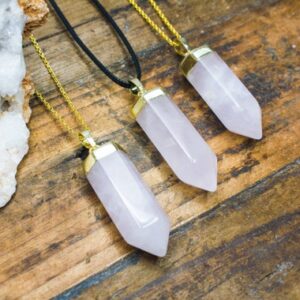 Real Rose Quartz Pendant: Gold Crystal Necklace