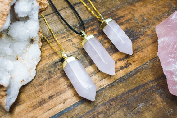 Real Rose Quartz Pendant: Gold Crystal Necklace Real Rose Quartz Pendant: Gold Crystal Necklace