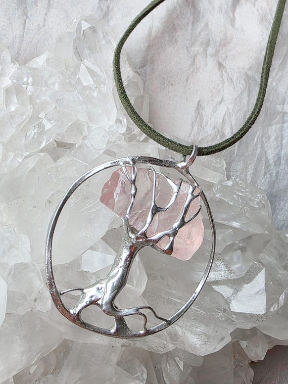 Rose Quartz Tree Pendant: Tree Of The Heart — Crystal Amulet