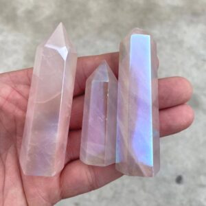 1 Pc Aura Rose Quartz Obelisk Tower Point wand healing crystal