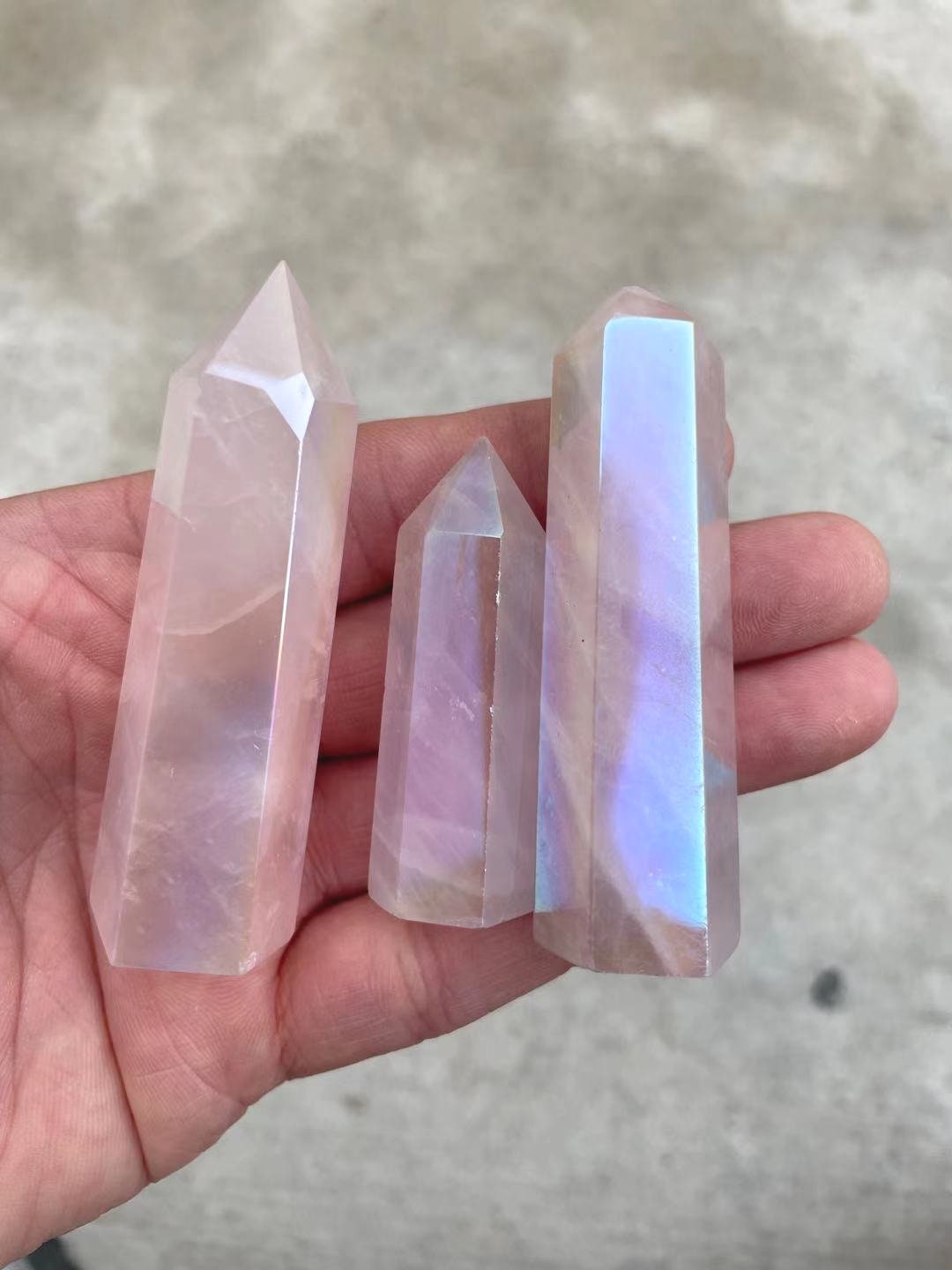 1 Pc Aura Rose Quartz Obelisk Tower Point Wand Healing Crystal 1 Pc Aura Rose Quartz Obelisk Tower Point Wand Healing Crystal