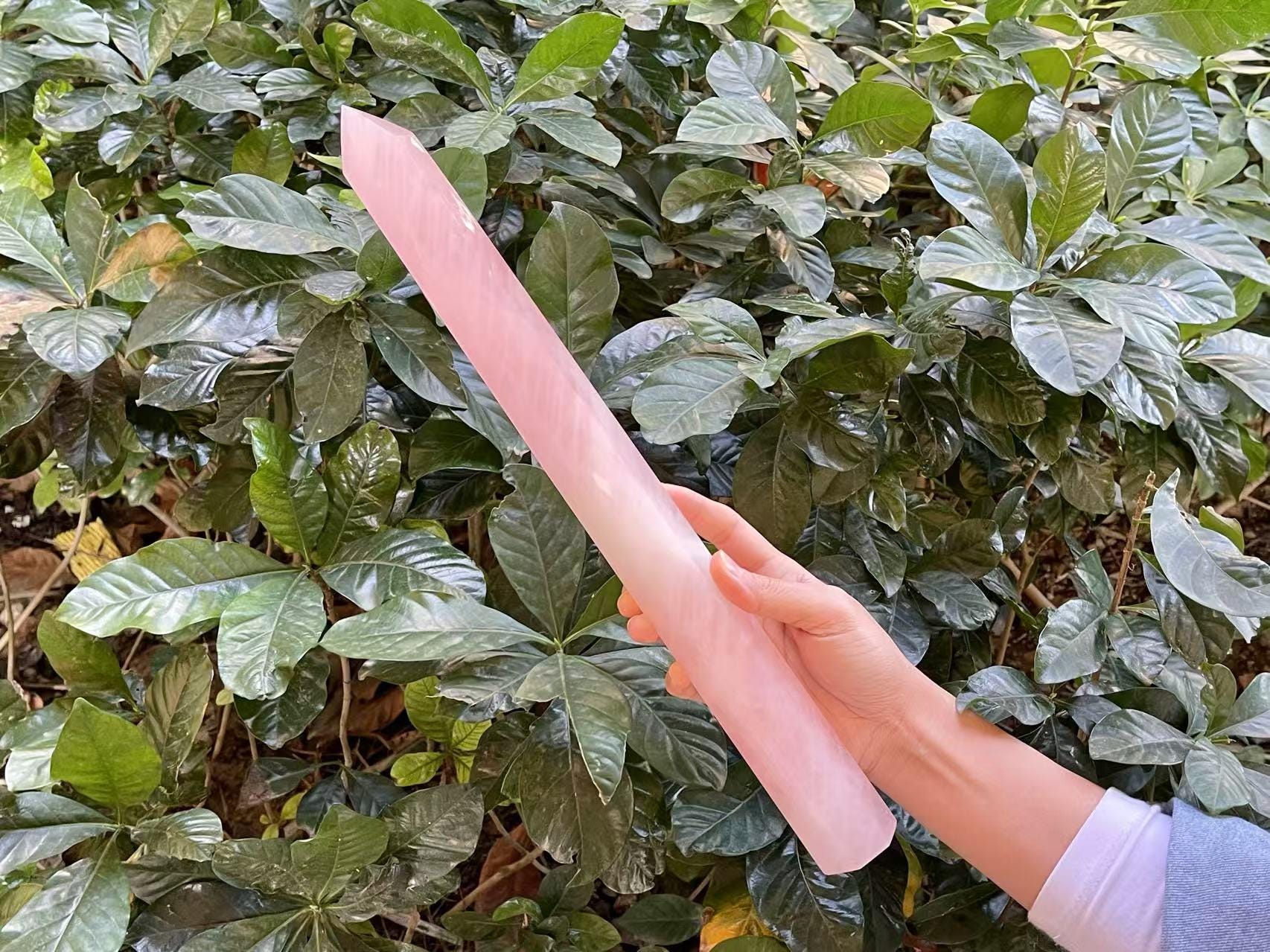 15.7" Super Long Rose Quartz Point Wand Madagascar Rose Quartz Crystal Tower Point Extra Long Rose Quartz Healing Love Stone Cd-l04 Ob