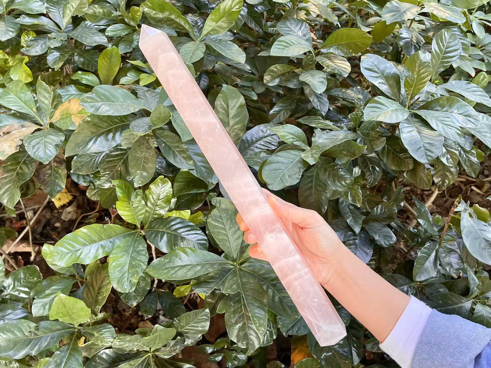 16.6" Super Long Rose Quartz Point Wand Madagascar Rose Quartz Crystal Tower Point Extra Long Rose Quartz Healing Love Stone Cd-l03 Ob