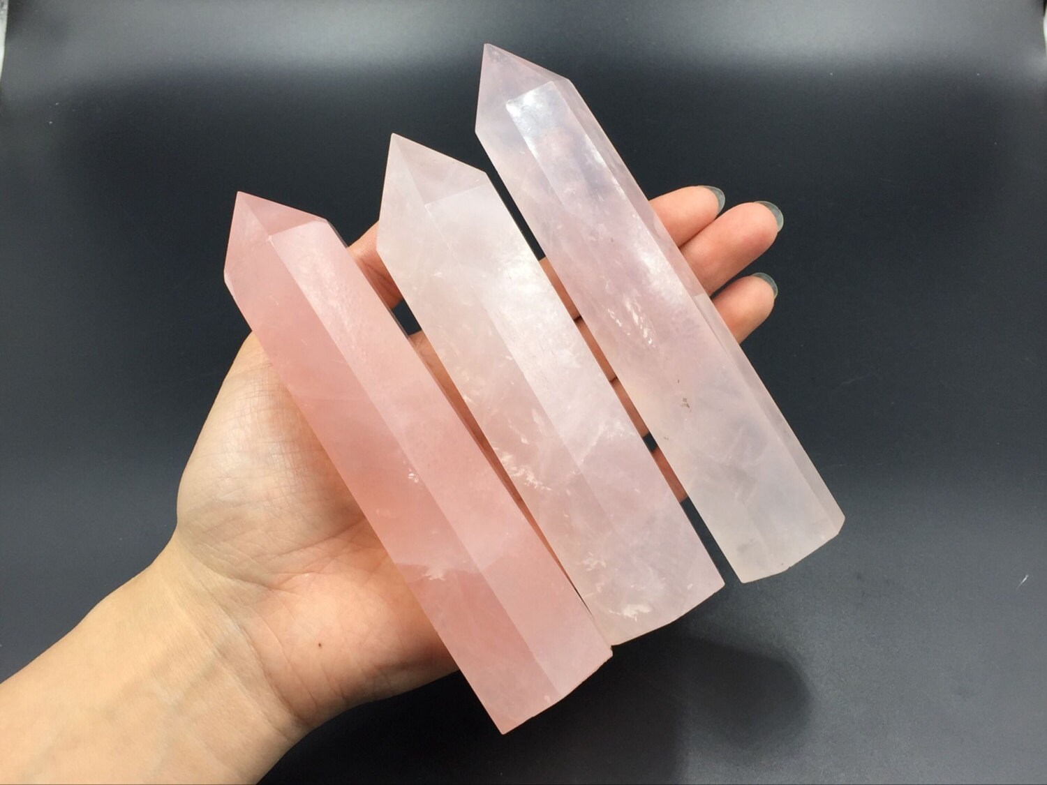 4.75"-5.5" Large Rose Quartz Crystal Tower Standing Point Pink Crystal Obelisk Wand Meditation Healing Reiki Crystal Grid Generator Decor