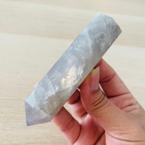 Blue Rose Quartz Crystal Point Tower: Light Blue Gray Gemstone Wand (116.2g, 93x29 Mm)