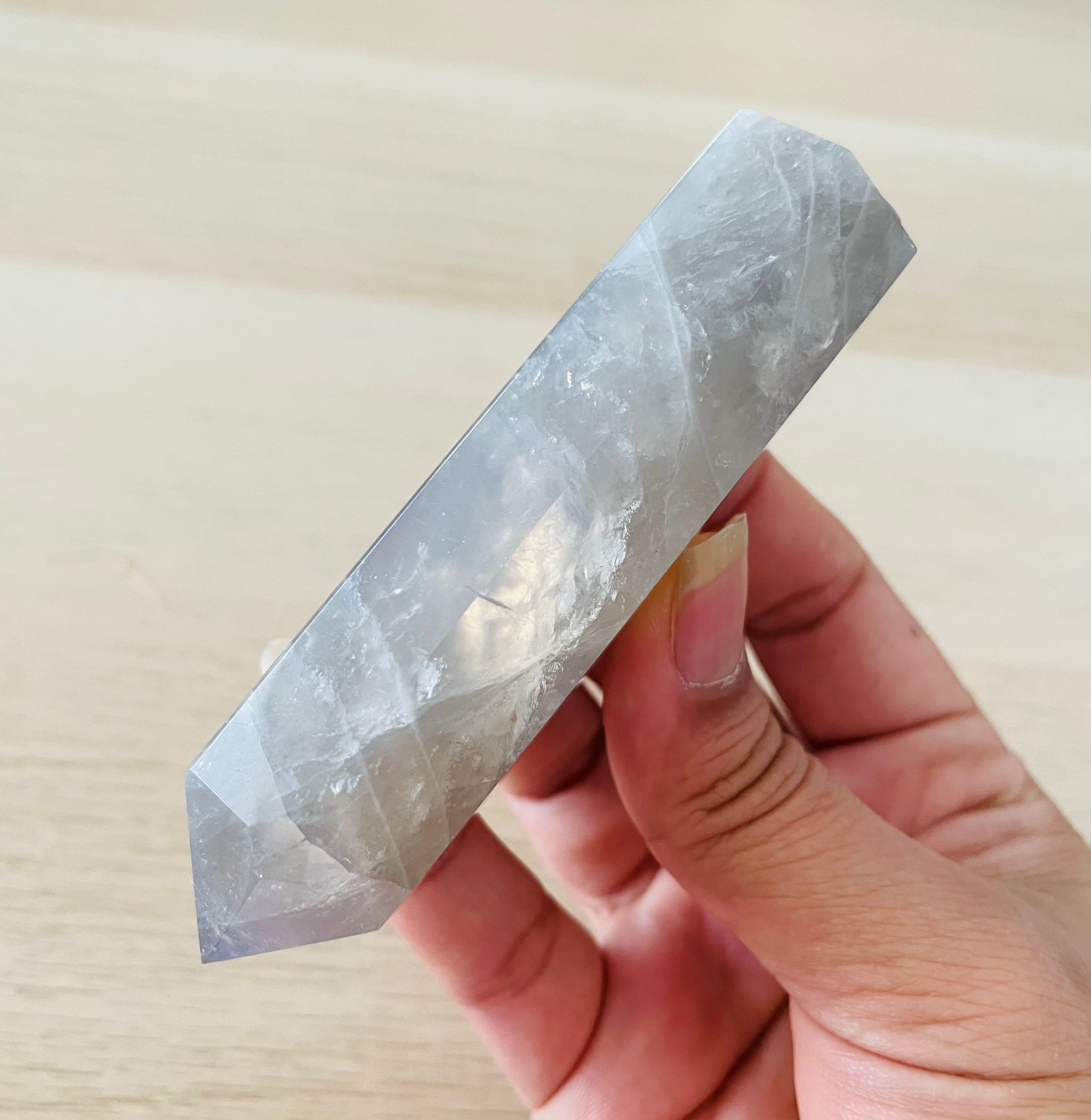 Blue Rose Quartz Crystal Point Tower: Light Blue Gray Gemstone Wand (116.2g, 93x29 Mm)