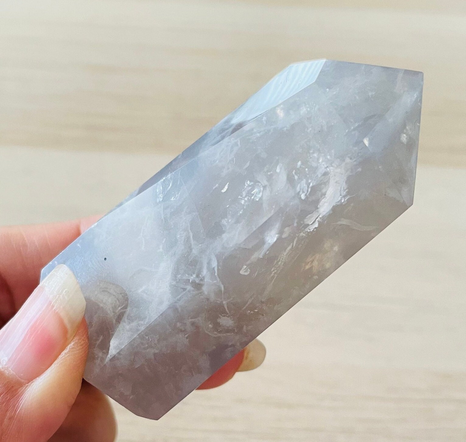 Blue Rose Quartz Crystal Point Tower: Light Blue Gray Gemstone (106.5g, 70x33 Mm)