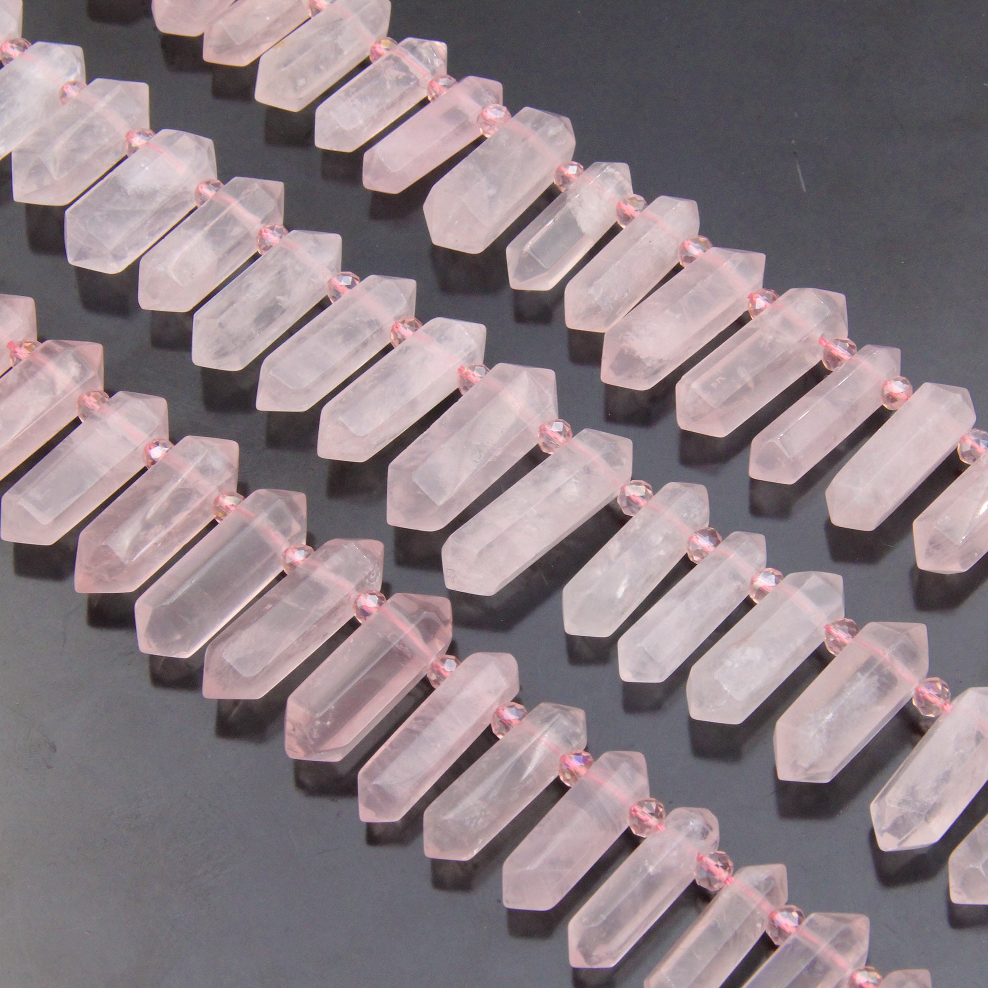 Clear Rose Quartz Point,genuine Pink Crystal Point Bead,top Drilled Quartz Point,crystal For Jewelry Bead,stick Gemstone Rose Quartz Point,