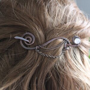 Copper Hair Pin with Rose Quartz Stick: Hand Forged Hair Jewelry