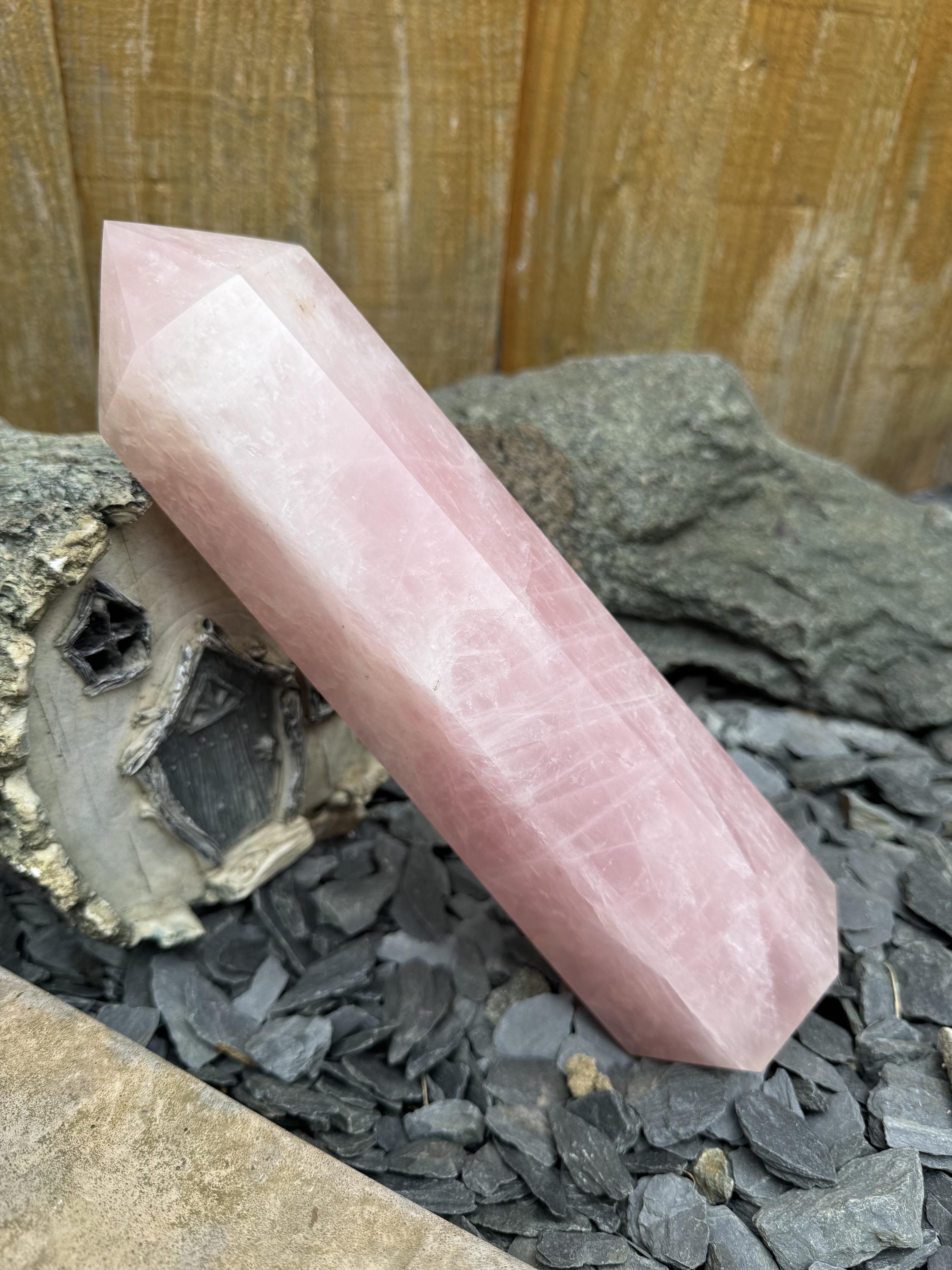 Rose Quartz Crystal Wand: Healing Stone Tower, 24cm