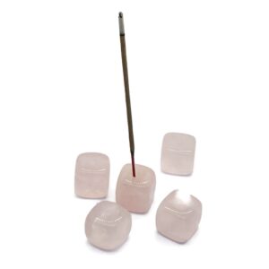 Rose Quartz Crystal Incense Holder - Crystal Stone Incense Stick Holder - Polished Cube Incense Holder - Healing Stone - IN1001