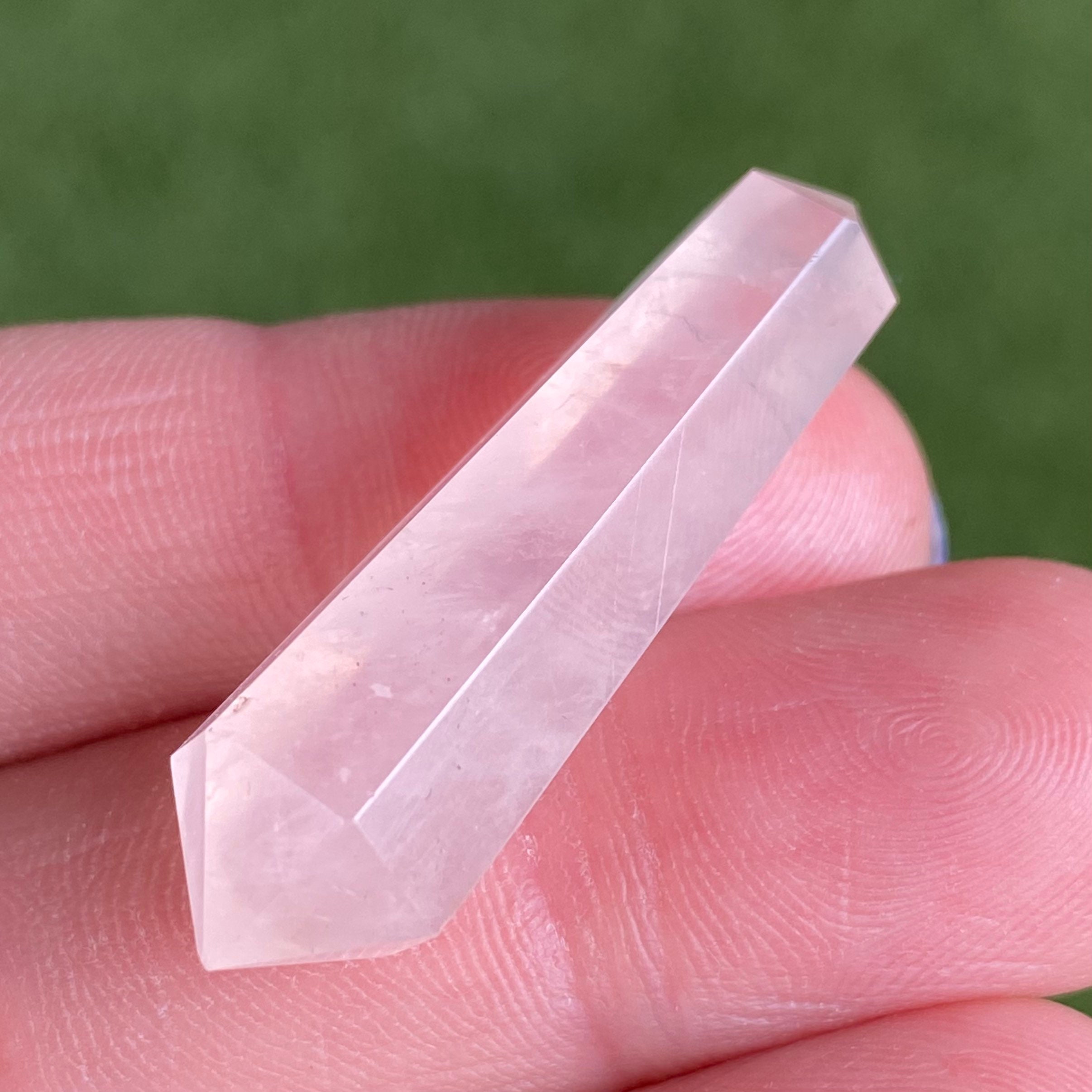 Double Terminated Rose Quartz Crystal Point: Hexagonal Tapered Gemstone