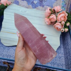 Extra Large 8" Rose Quartz Tower, Dark Pink Crystal Point, Perfect for Metaphysical Gifts or Crystal Grids