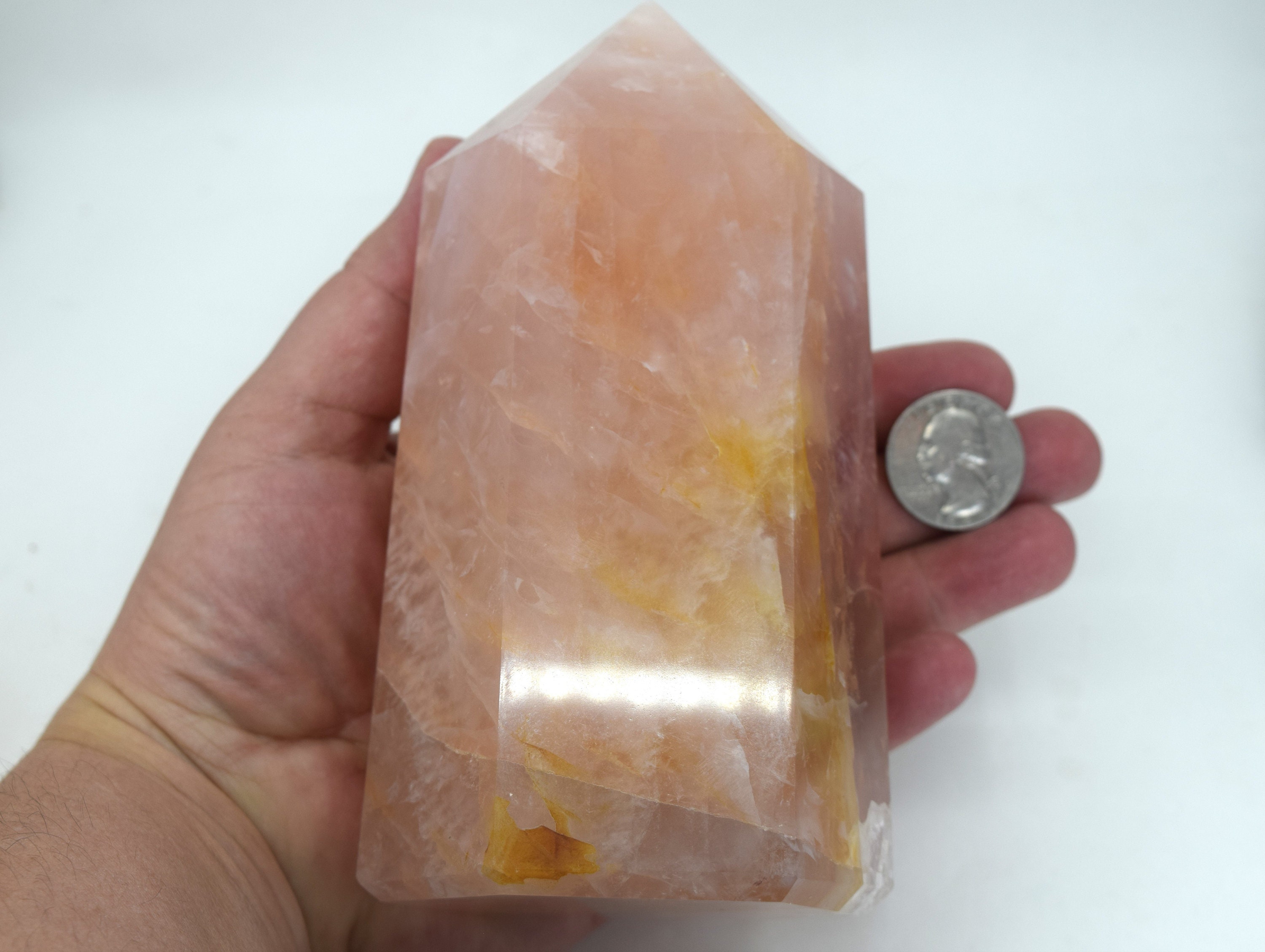 Large Golden Healer Rose Quartz Tower