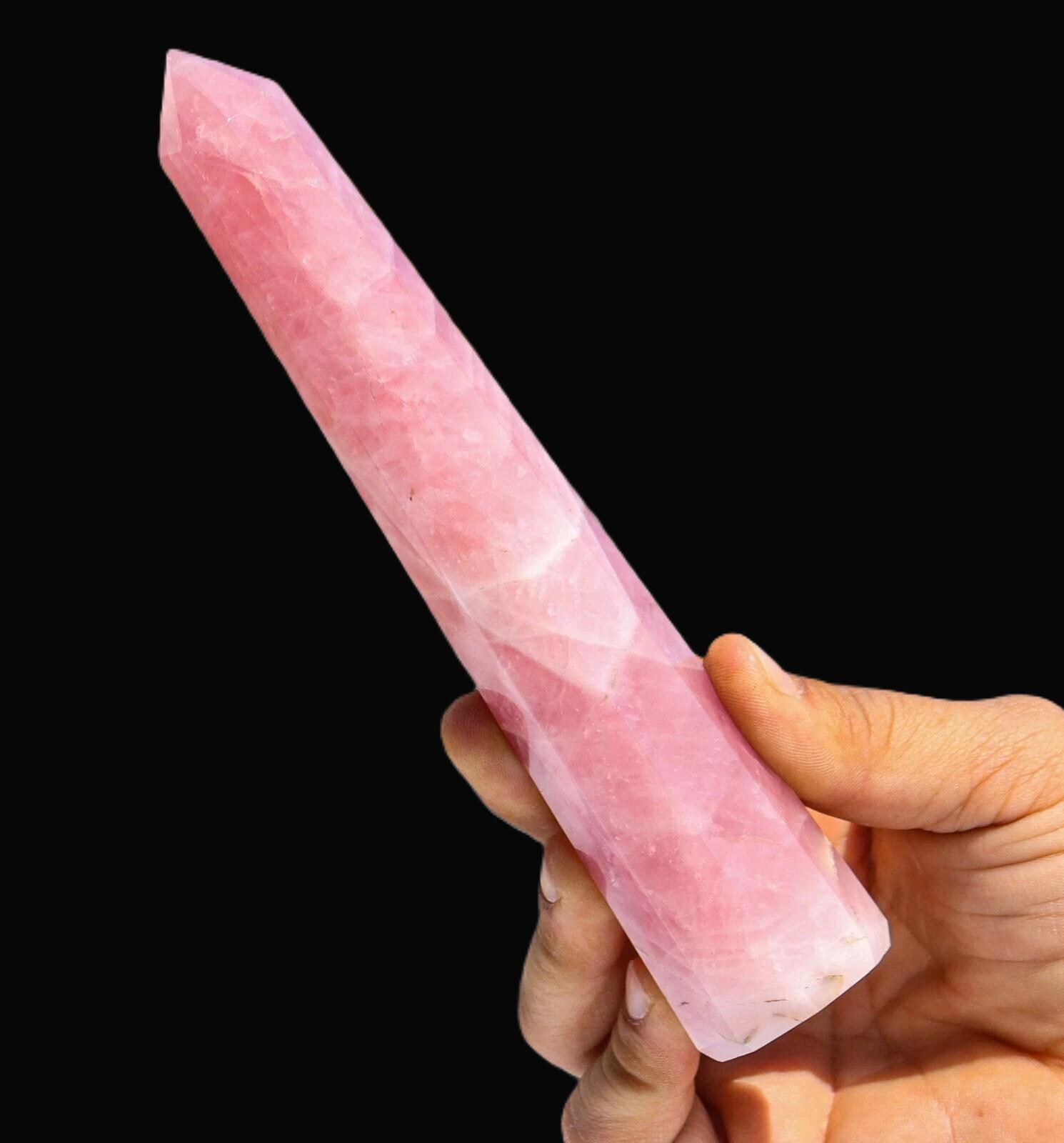 Large Pink Rose Quartz Crystal Obelisk: Chakra Healing Stone (12.5 Inch)