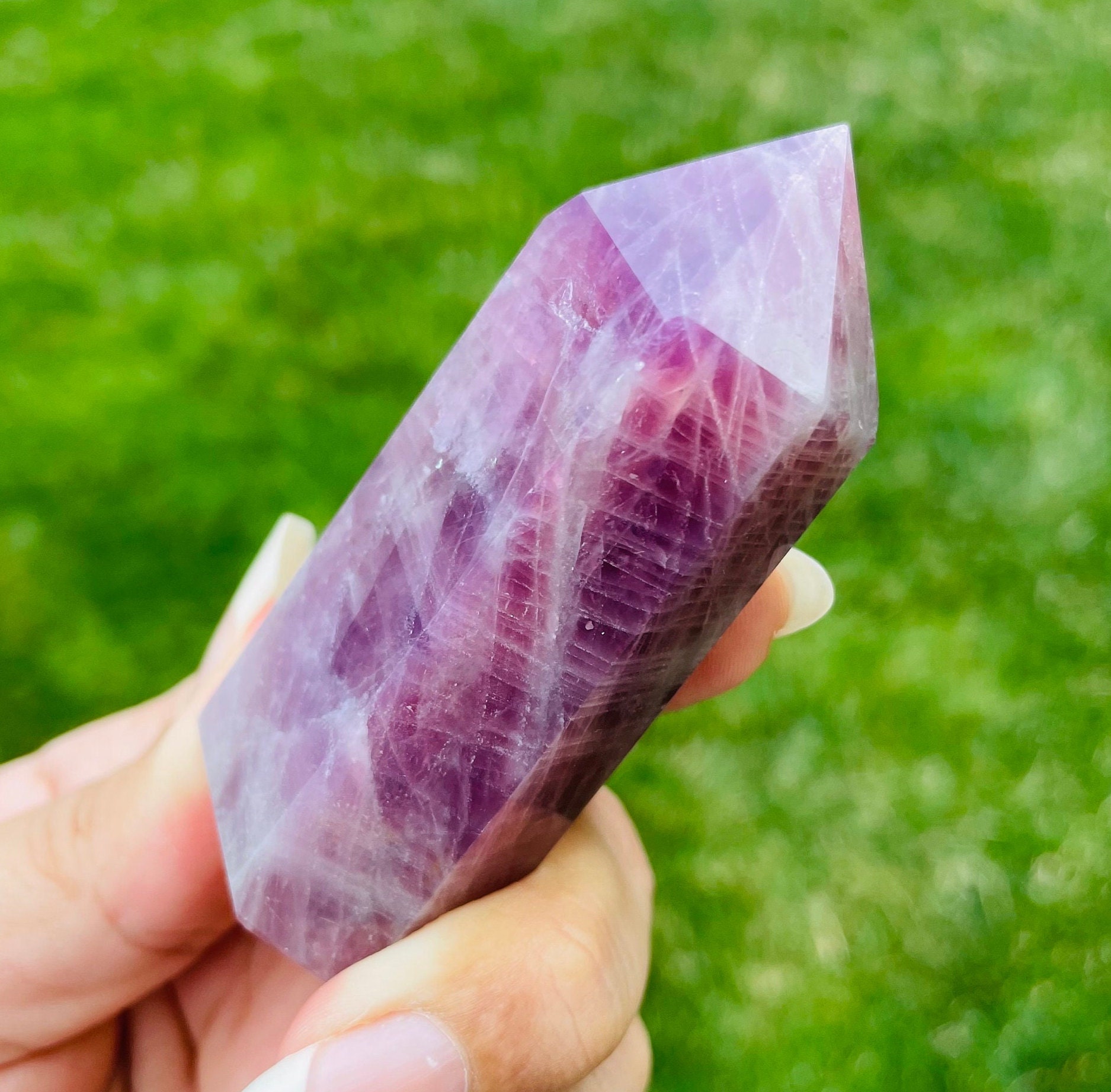 Lavender Rose Quartz Crystal Tower: Light Purple Gemstone Point (95g, 75*30mm)