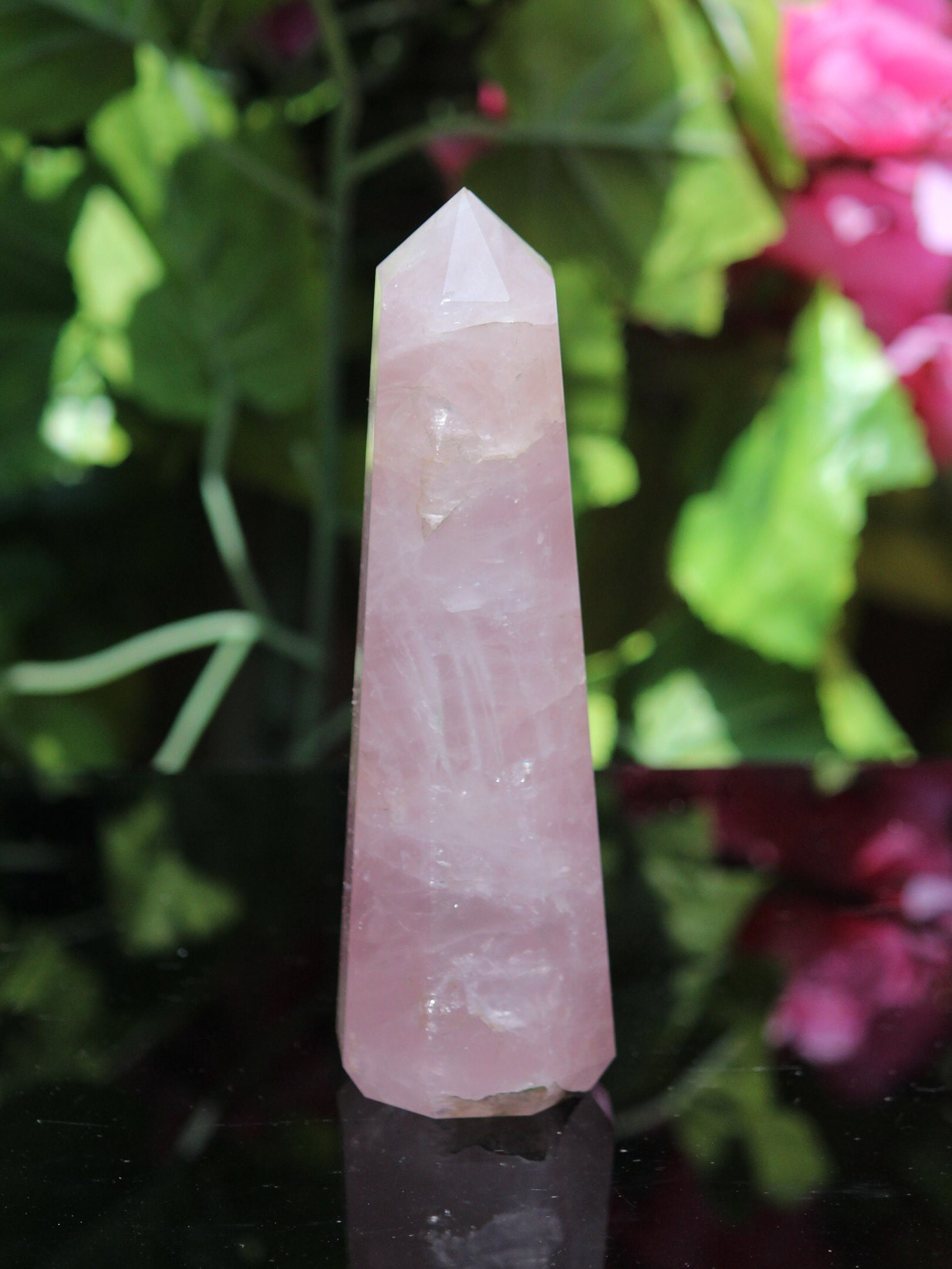 Pointed Pink Rose Quartz Obelisk Tower: Reiki Healing Crystal 155mm