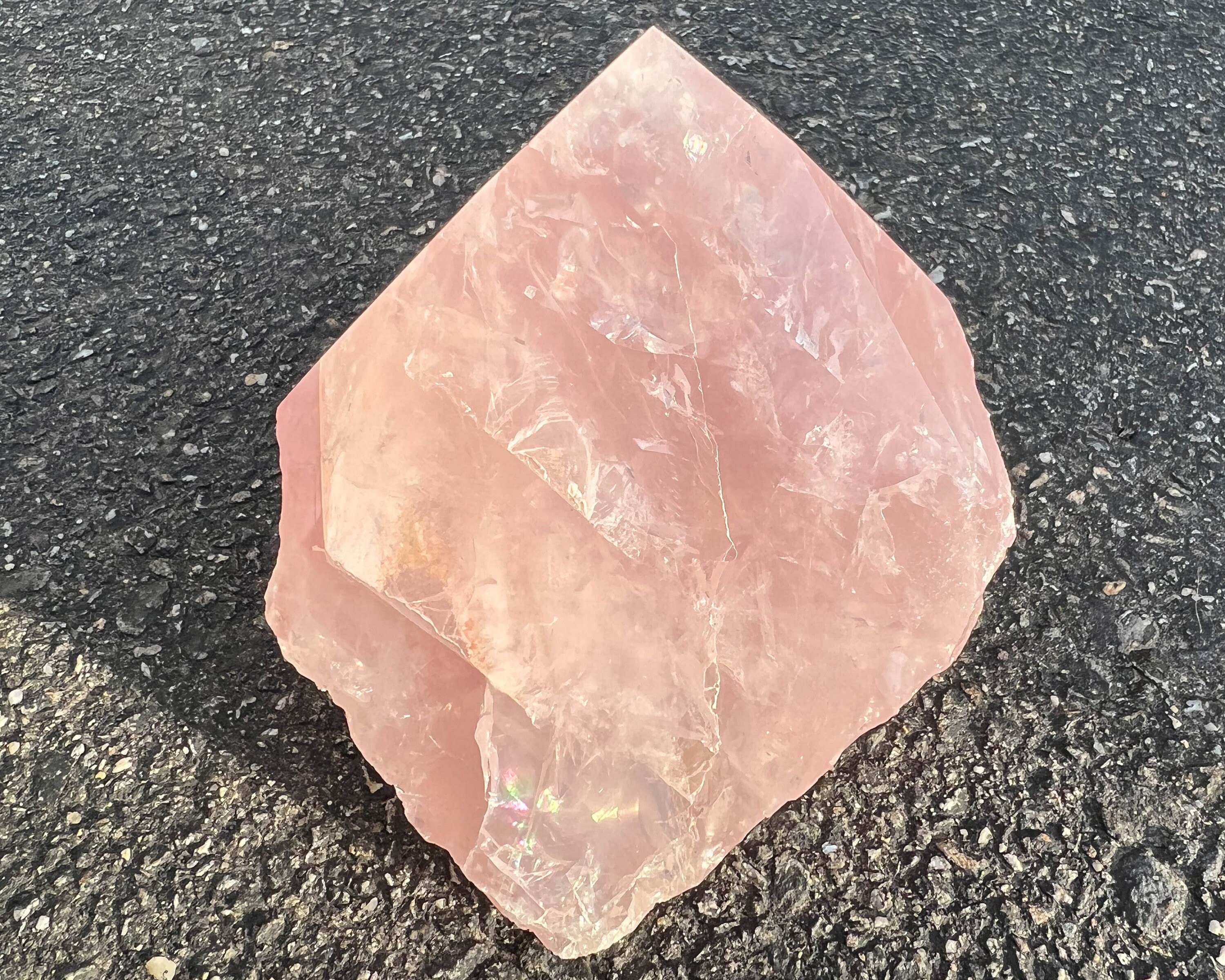 Top Polished Rose Quartz Point With Rainbows, Large Pink Crystal Display Piece, Rough Sides, Home Decor, Birthday , Love, Wife