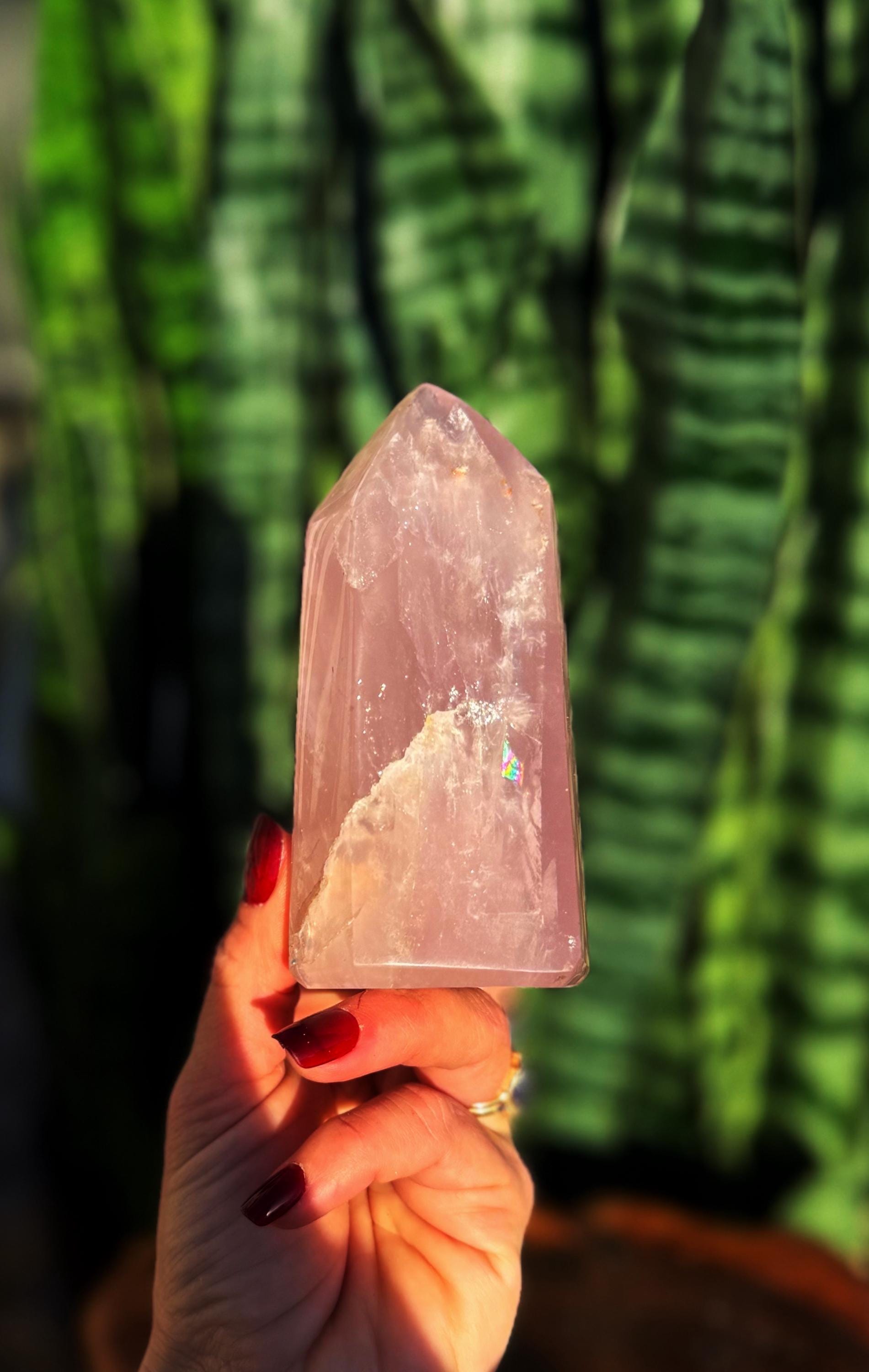 Rose Quartz Tower – Love Crystal With Rainbow Shimmers