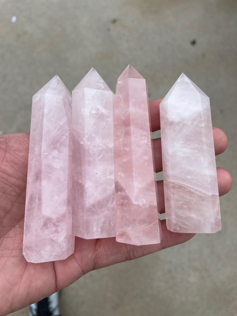 Rose Quartz Towers Crystal Obelisk Natural Crystals Tower Point Wand Healing Crystal Pink Rose Quartz Towers - Extra Thick