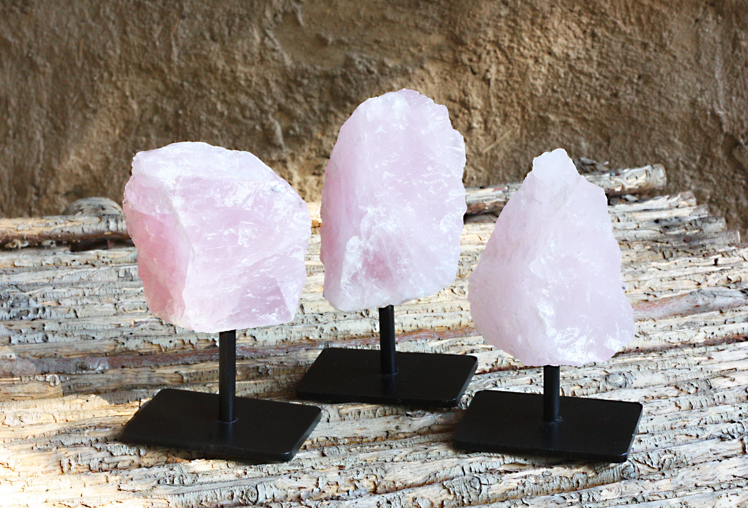 Rose Quartz Cluster On Metal Stand – Home Decor Accent