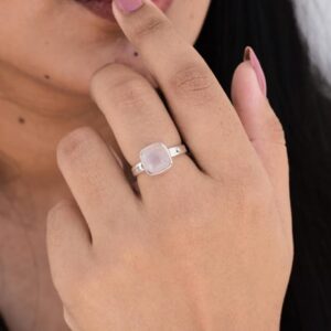 Cabochon Rose Quartz Ring, Natural Stone Ring, Gemstone Ring, Silver Ring, Promise Ring, Gift For Her, Sterling Silver, Handmade Ring, Sale