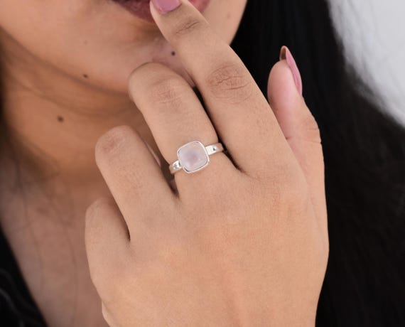 Cabochon Rose Quartz Ring, Natural Stone Ring, Gemstone Ring, Silver Ring, Promise Ring, Gift For Her, Sterling Silver, Handmade Ring, Sale