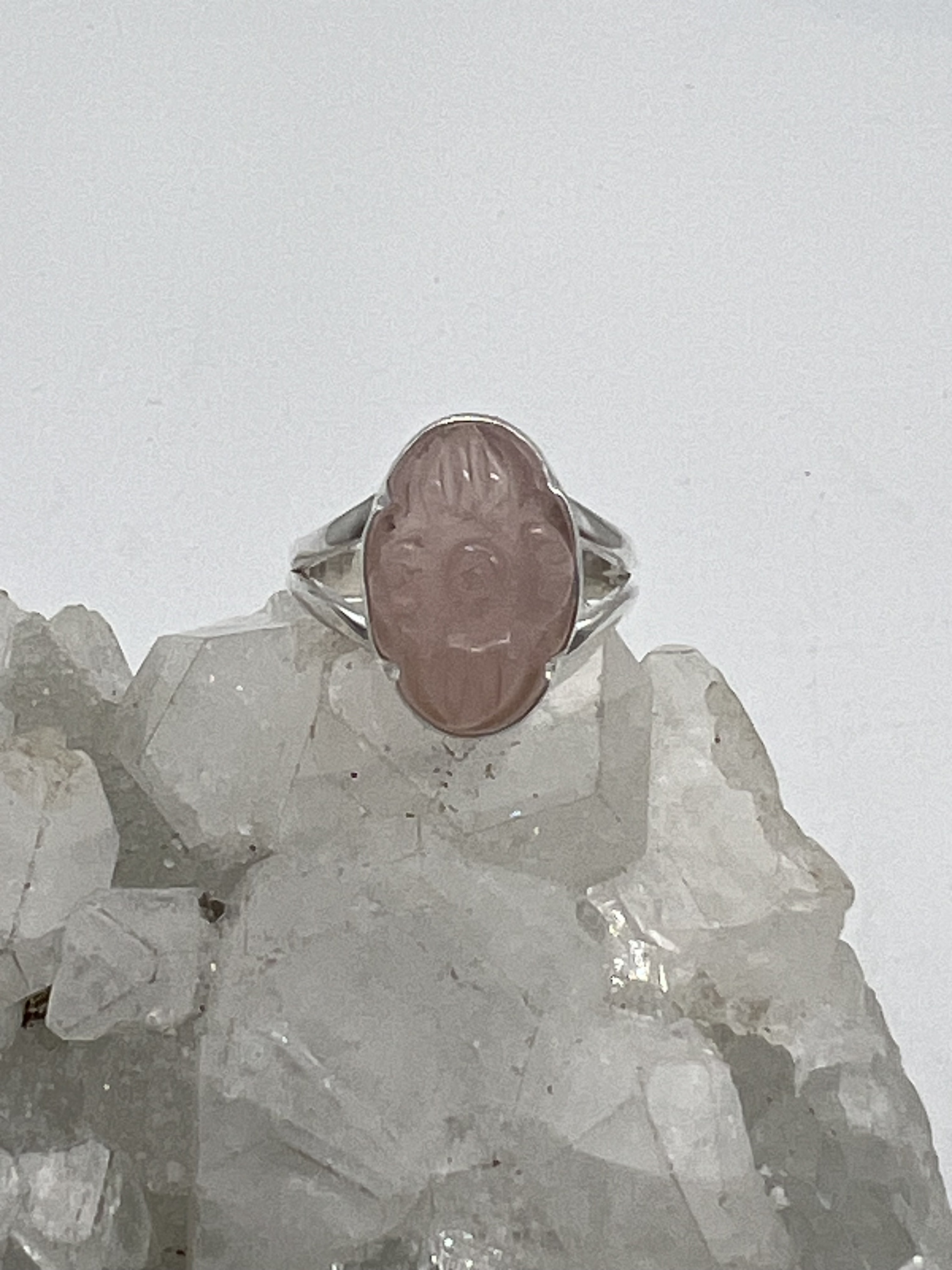 Carved Rose Quartz Ring, Size 6 1/2
