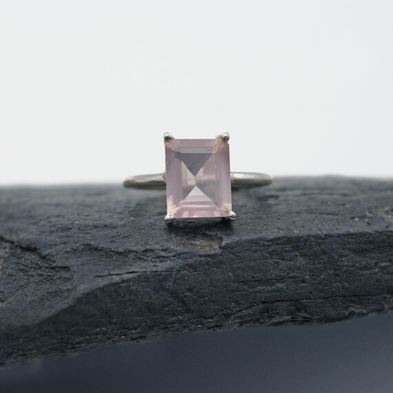 Rose - Faceted Rose Quartz Sterling Silver Ring - Size 7.5 Rose - Faceted Rose Quartz Sterling Silver Ring - Size 7.5