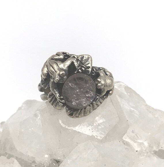 Frog Rough Rose Quartz Ring, Size 6 1/2