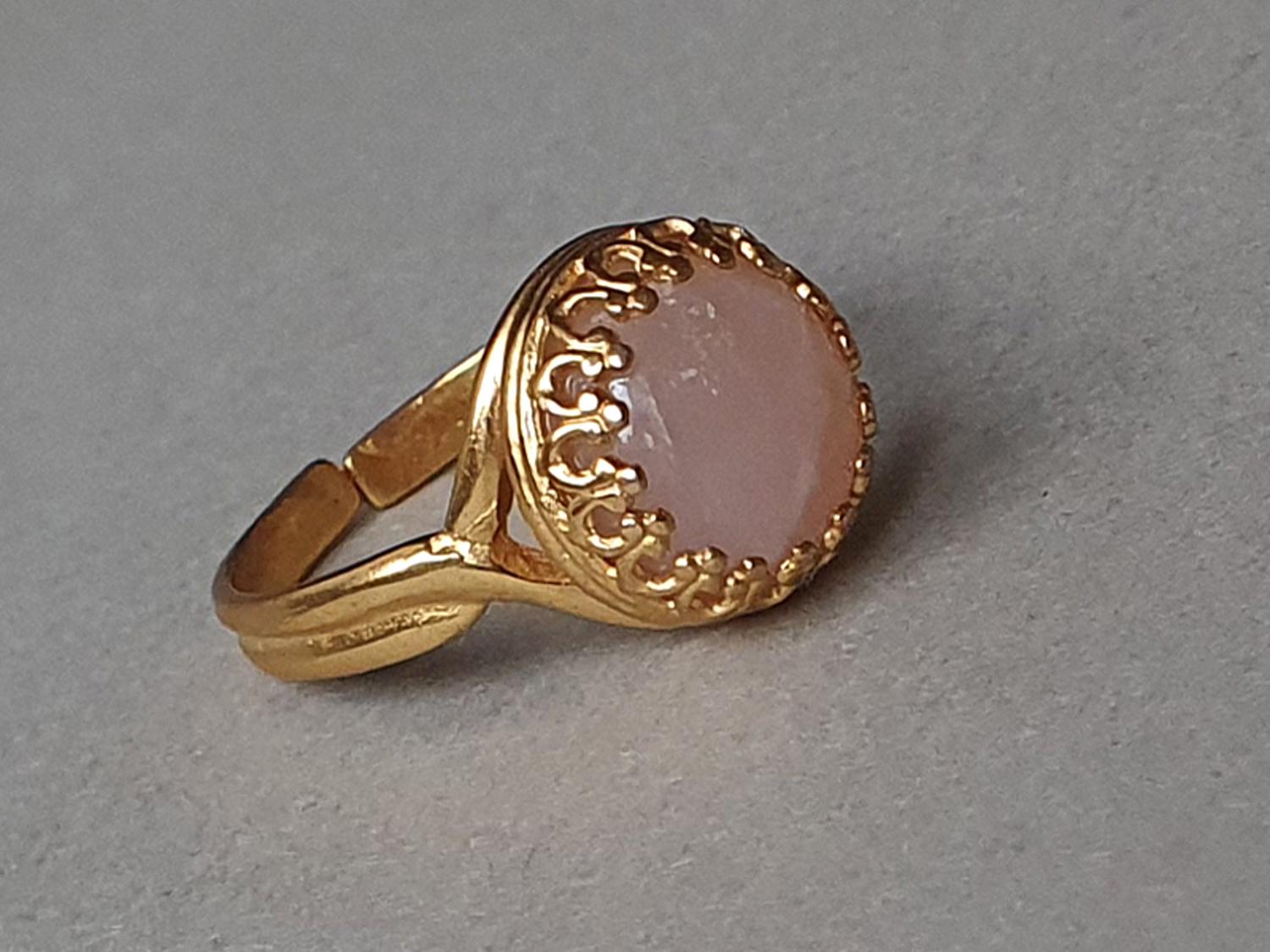 Rose Quartz Gold Filled Adjustable Ring: Feminine Bezel Jewelry