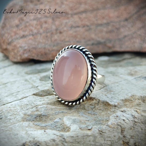 Rose Quartz Ring: Handmade 925 Sterling Silver Adjustable Ring