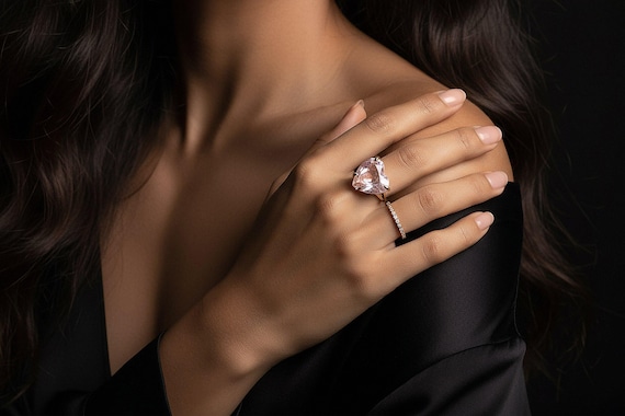 Rose Quartz Heart Cut Ring · Pink Gemstone Cocktail Ring · Self Love Gold Filled Ring · Prong Set 14k Gold Statement Ring