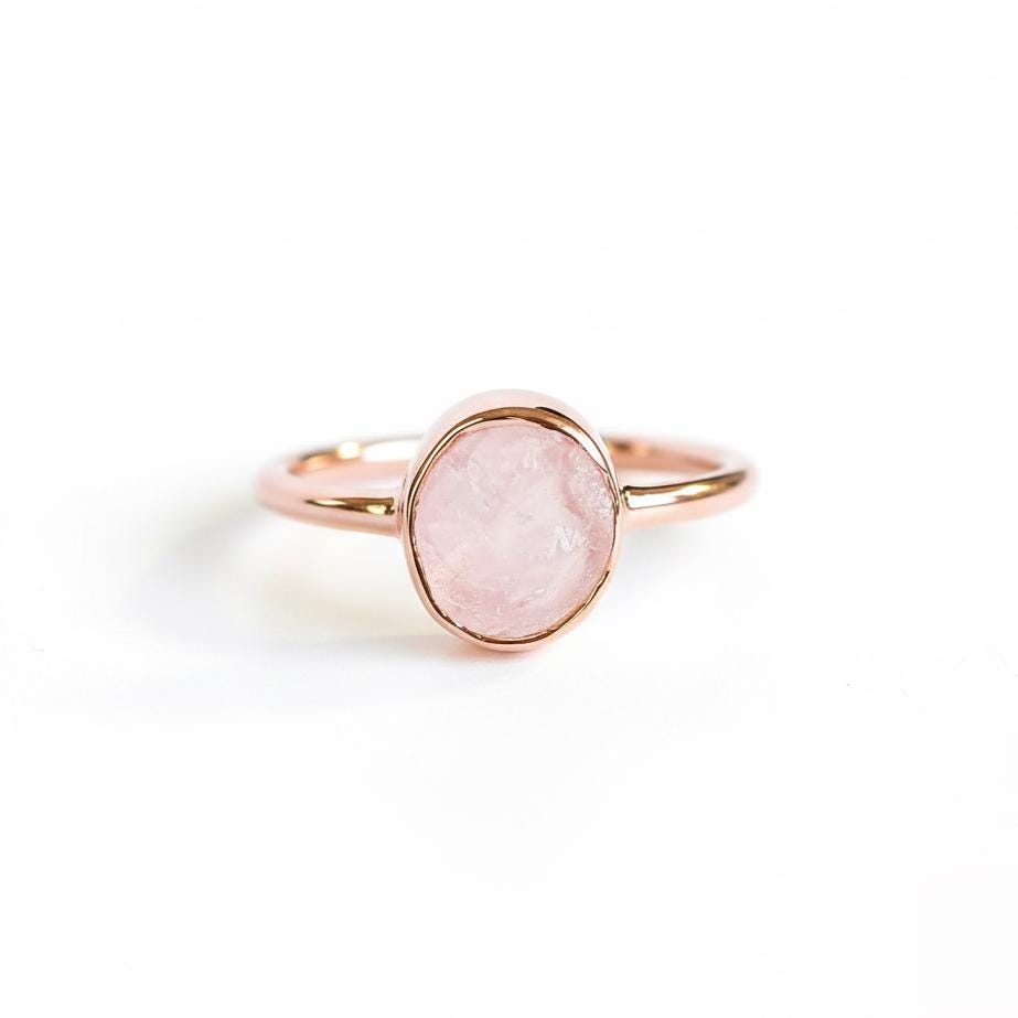 Raw Rose Quartz Ring: Natural Stone, 925 Sterling Silver