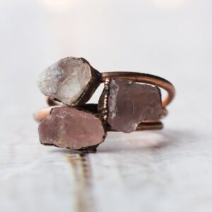 Raw Rose Quartz Ring | Simple Stone Stacking Ring | Pale Rose Quartz Stacking Ring | Raw Mineral Jewelry | Organic Stone Jewelry