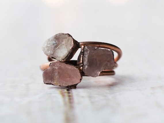 Raw Rose Quartz Ring | Simple Stone Stacking Ring | Pale Rose Quartz Stacking Ring | Raw Mineral Jewelry | Organic Stone Jewelry